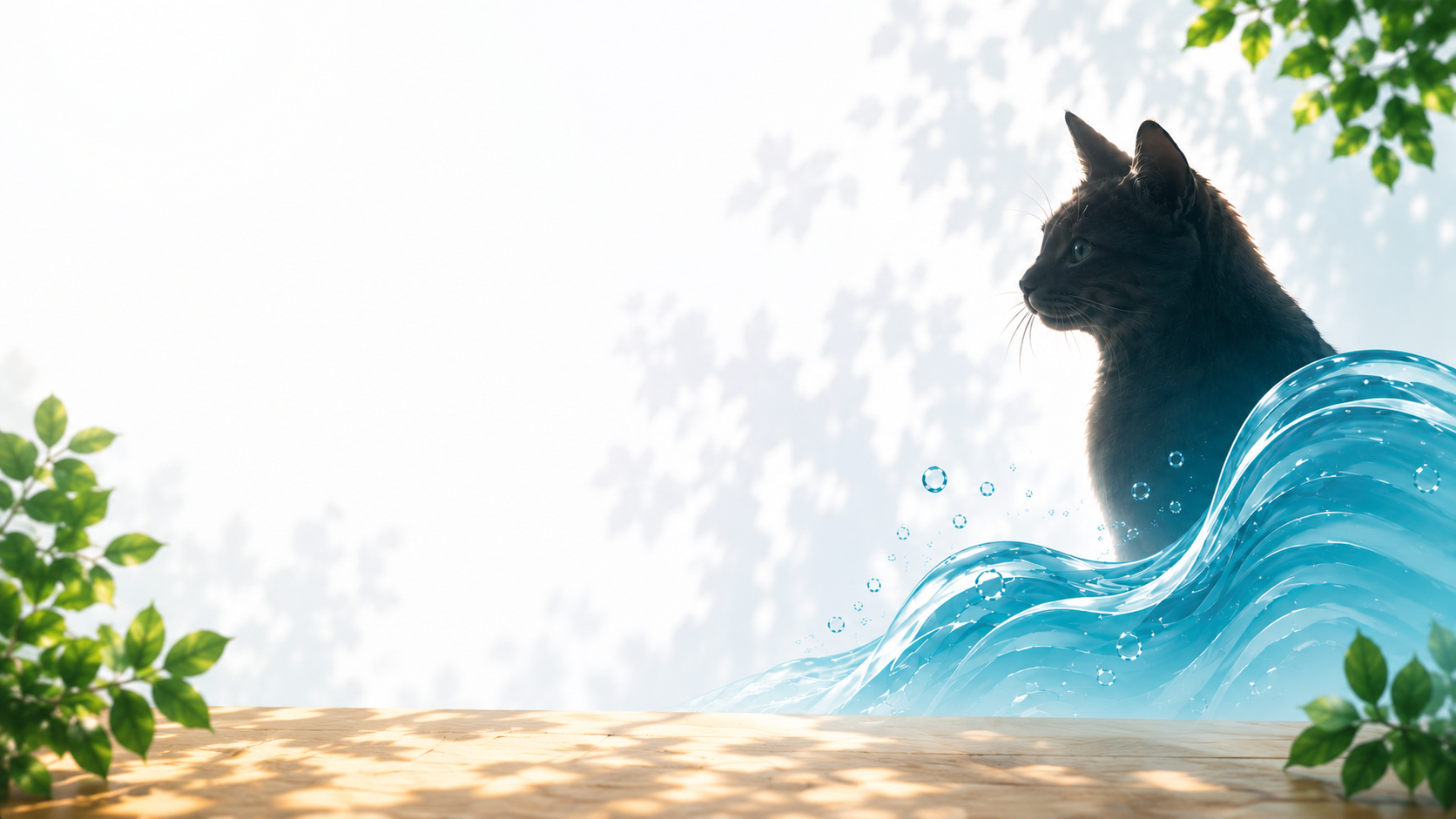 Chat serein près d'une vague d'eau pure — AquaNeko