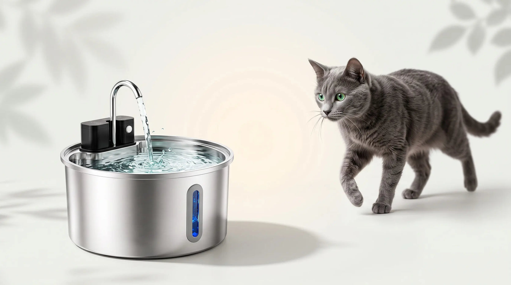 Fontaine à eau AquaNeko en inox et chat gris