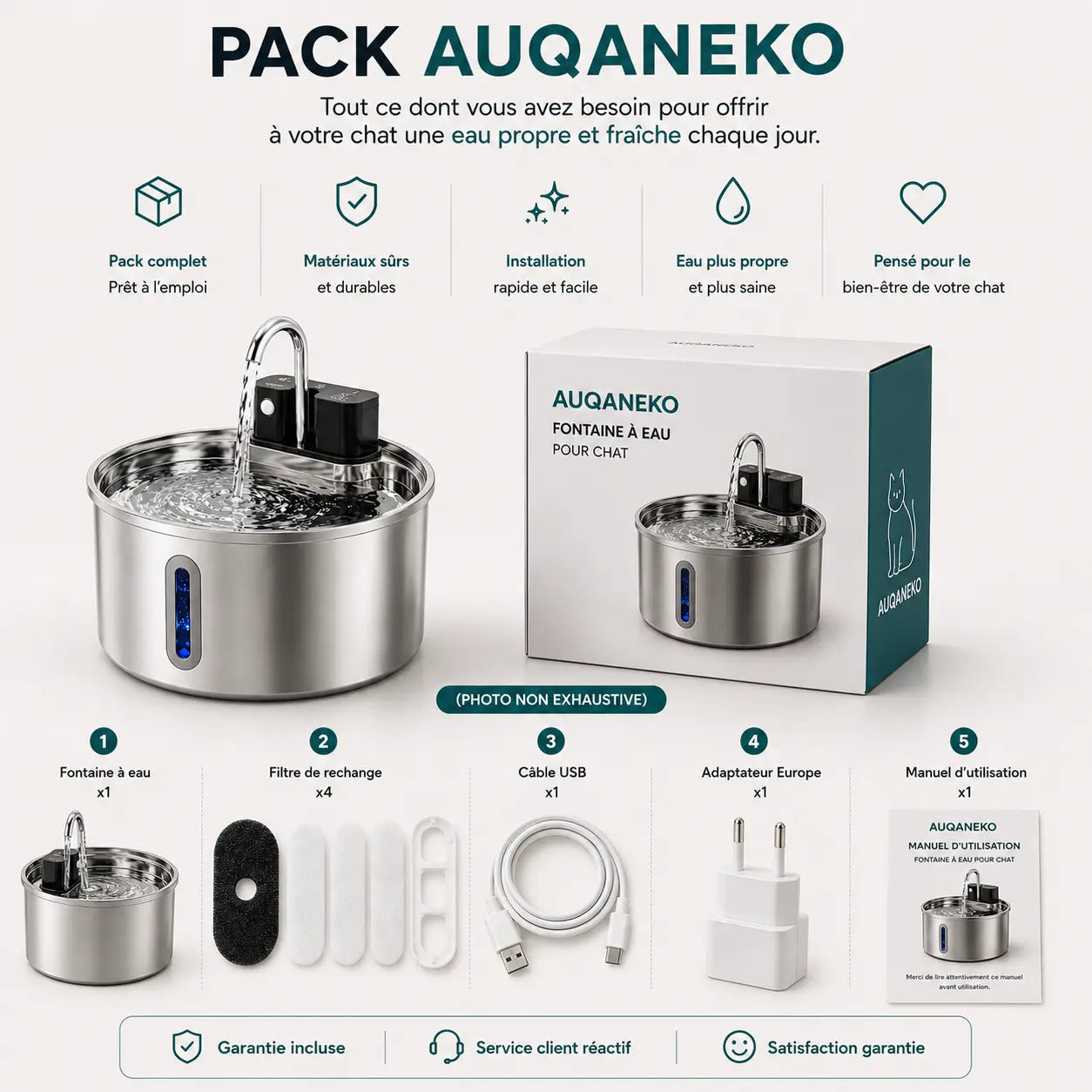 Contenu du pack AquaNeko + adaptateur secteur EU